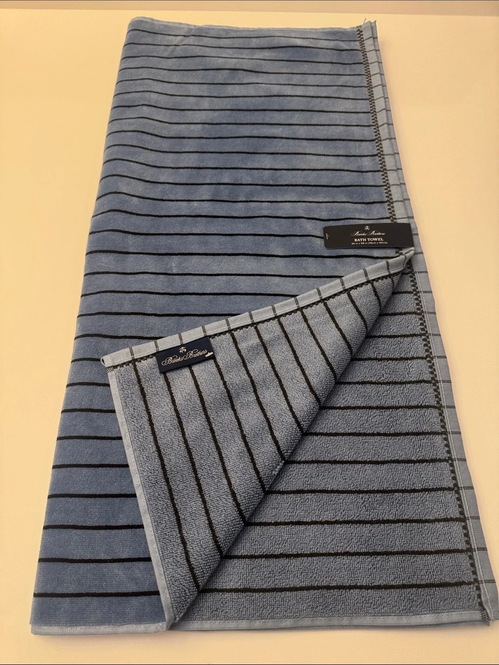 2pc BROOKS BROTHERS Cotton Velour Stripe Bath Towel Set - Blue/Brown